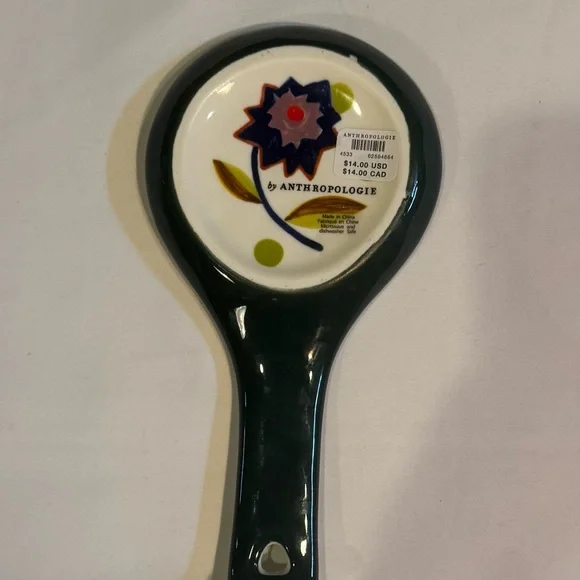 Anthropologie Dark Green Floral Spoon Rest - Picture 2 of 4